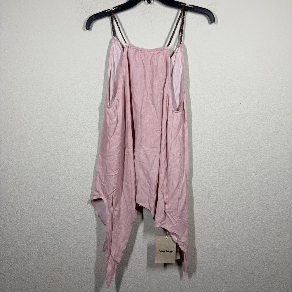 Hemi Blurr Size Medium Rose Pink Rayon Drawstring Handkerchief Hem Top